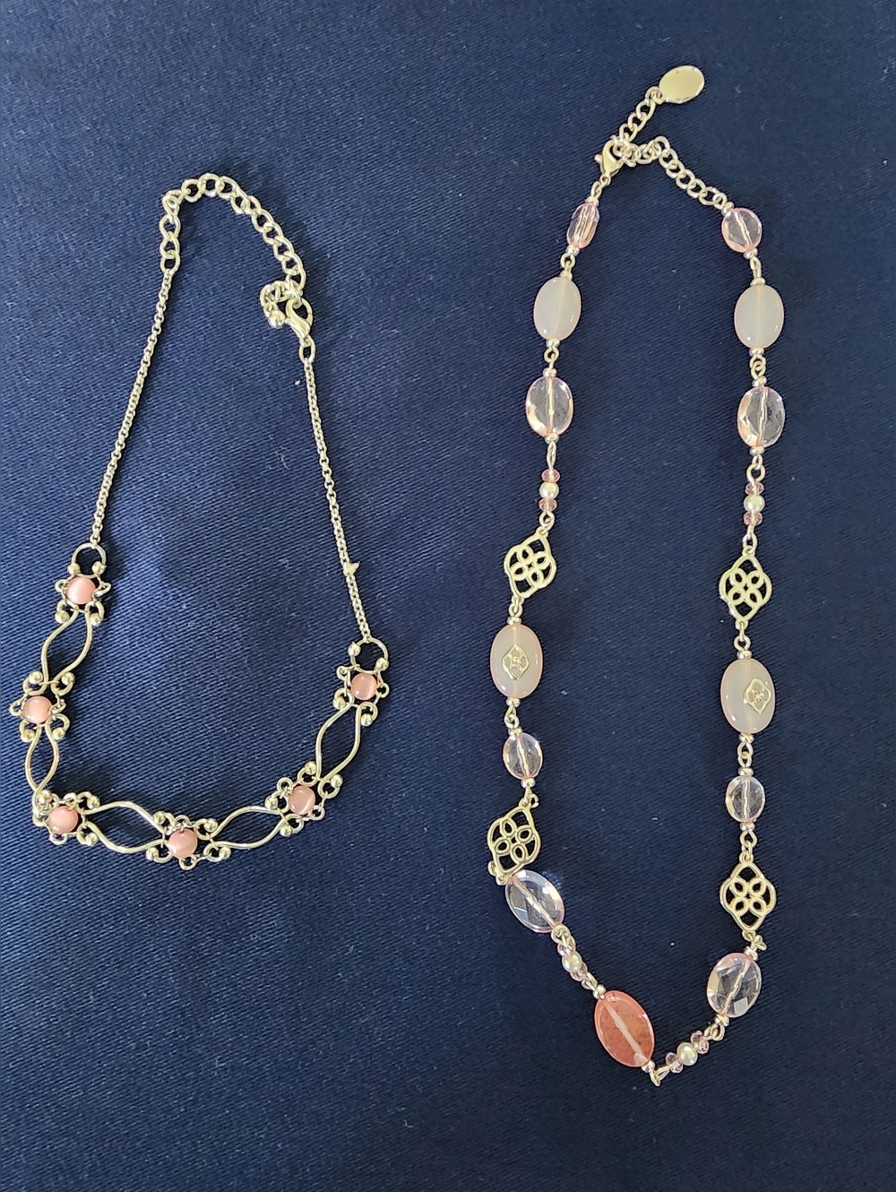 Elegant Pink Bead Silver Necklaces Bundle